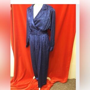 Liz Roberts vtg 80s jumpsuit blue jacquard snake size 8-10
